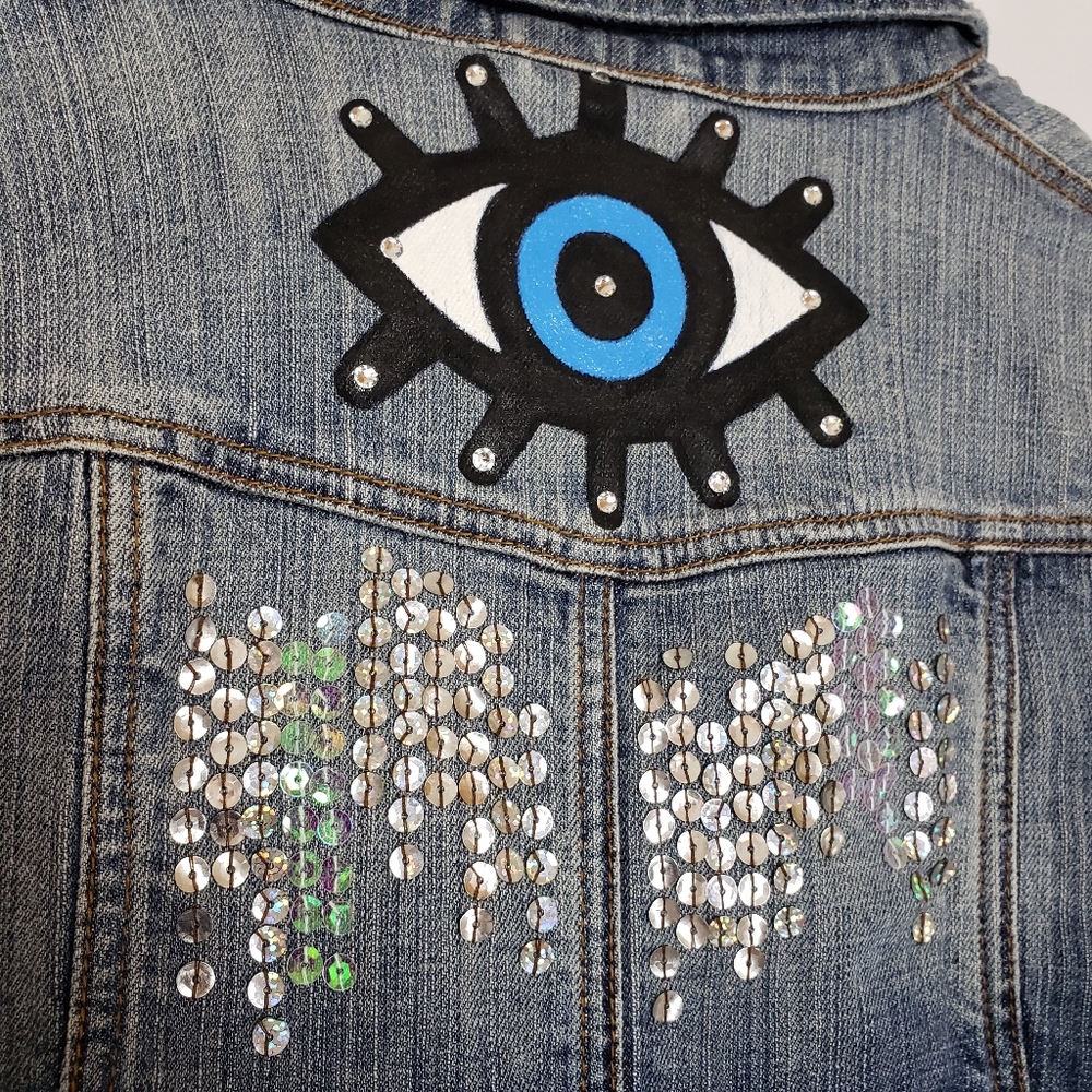 Evil Eye Denim Jacket Vest - Customized - Picture 10 of 16